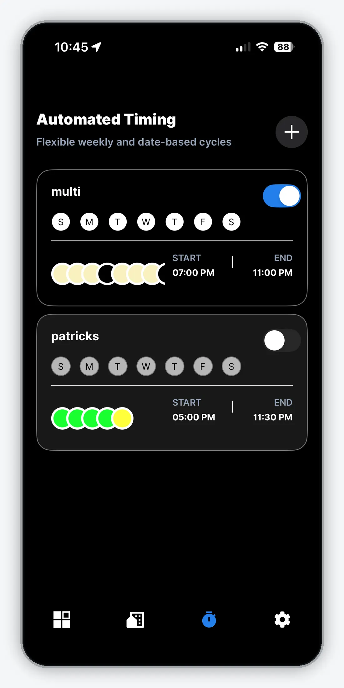 Automatic timers in the SummitLine Lighting App